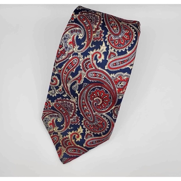 LIBERTY OF LONDON 100% SILK PAISLEY TIE NAVY 3.25” - Picture 1 of 4